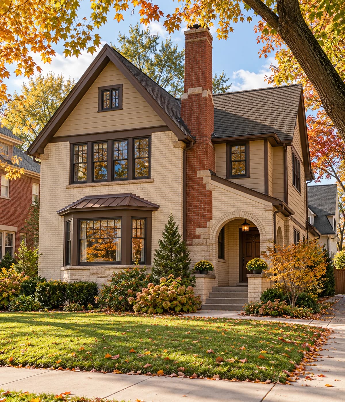 Milwaukee residential home with a brick chimney